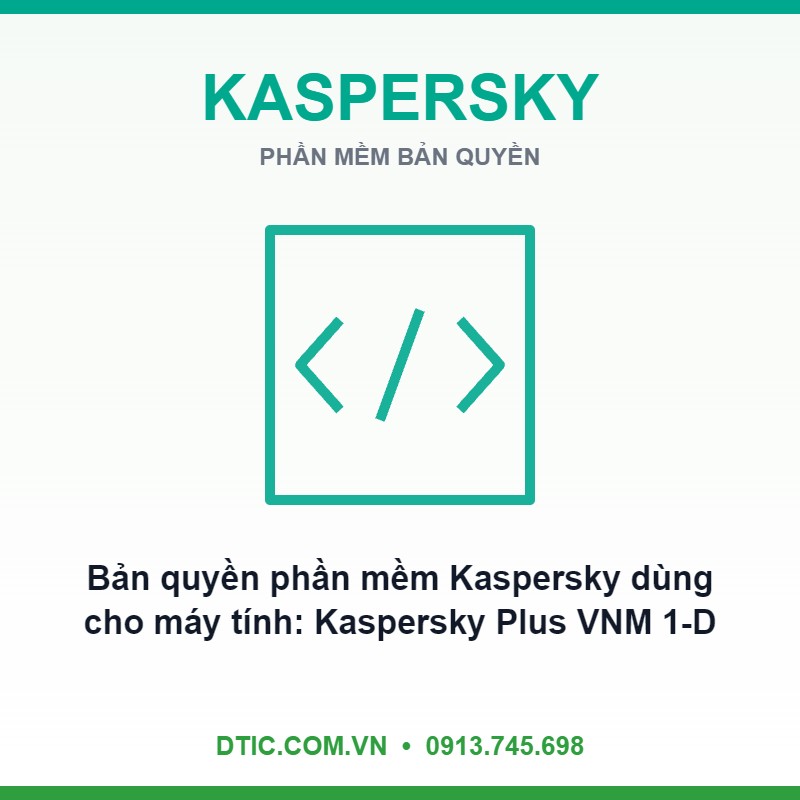 Bản quyền phần mềm Kaspersky dùng cho máy tính: Kaspersky Plus VNM 1-Dvc 1Y Bs RP (KL1042WUAFS) Bản quyền phần mềm Kaspersky dùng cho máy tính: Kaspersky Plus VNM 1-Dvc 1Y Bs RP (KL1042WUAFS)