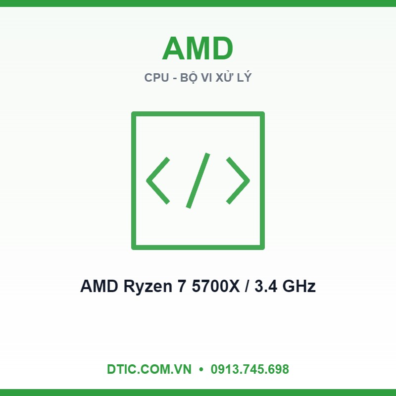 CPU AMD Ryzen 7 5700X / 3.4 GHz (4.6GHz Max Boost) / 36MB Cache / 8 cores, 16 threads / 65W / Socket AM4 (Tray chính hãng chưa gồm tản)